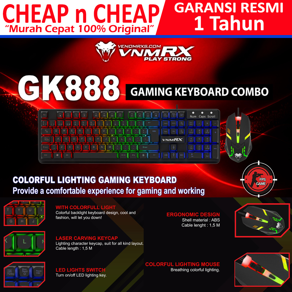 VenomRX GK888 RGB Gaming Keyboard Mouse สาย USB - Venom RX GK 888 800 GK800 เกม Combo คีย์บอร์ดเมาส์