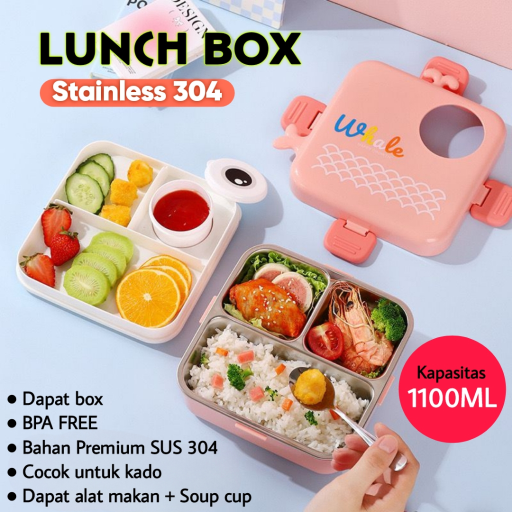 304 STAINLESS STEEL CHILDRENS LUNCH BOX / BENTO LUNCH BOX SET WITH CUTLERY / SCHOOL CHILDRENS LUNCH 