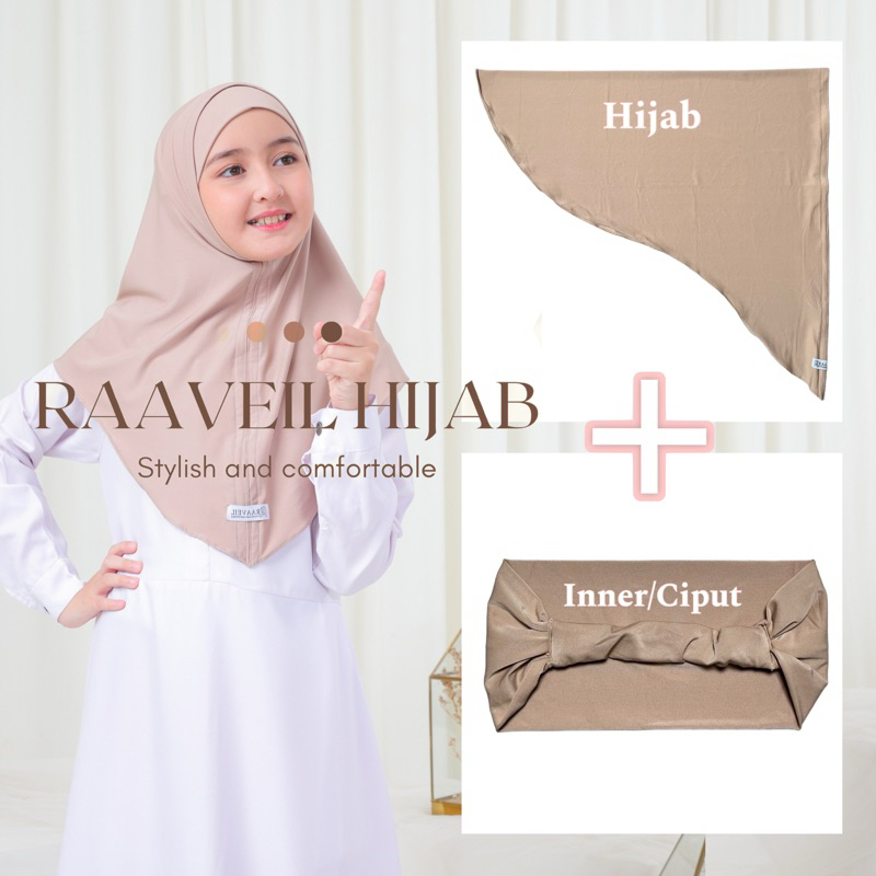 Naomi Oval instant Hijab + ciput jersey premium ผ้าคลุมศีรษะเด็กพร้อมผ้าพันคอ ciput