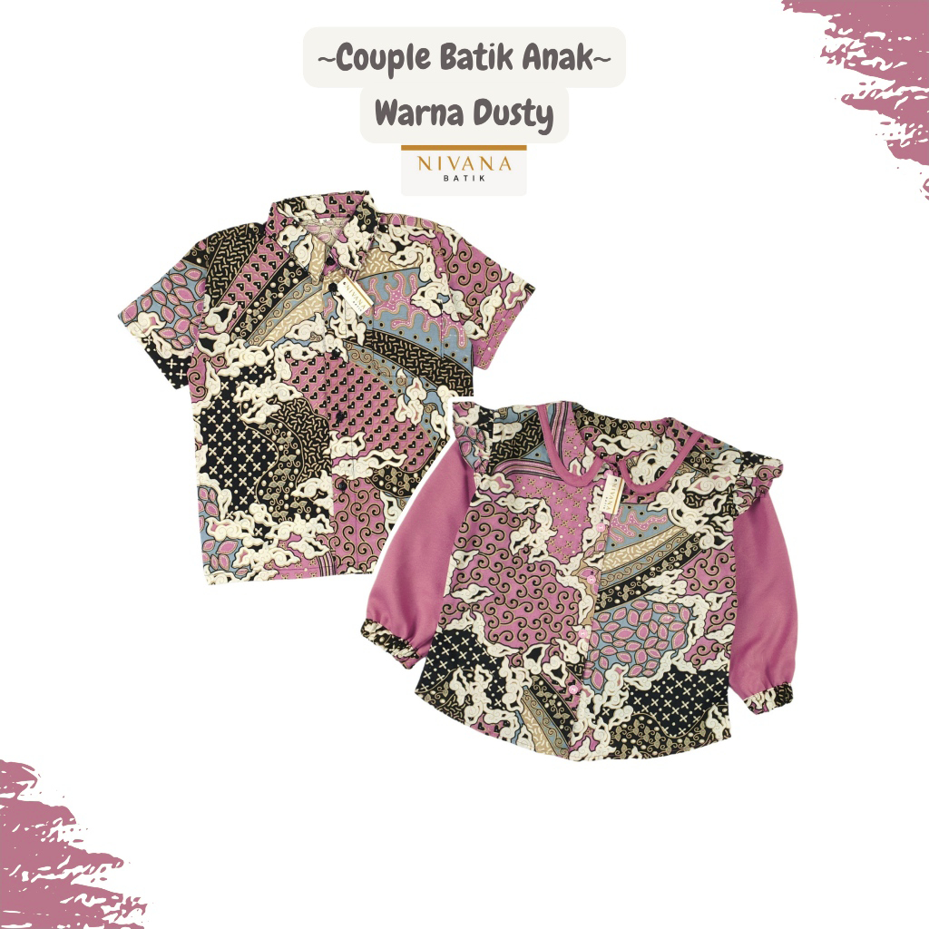 Kemeja Batik Kids Couple Girls Boys Shirt Top Blouse Akasa Dusty