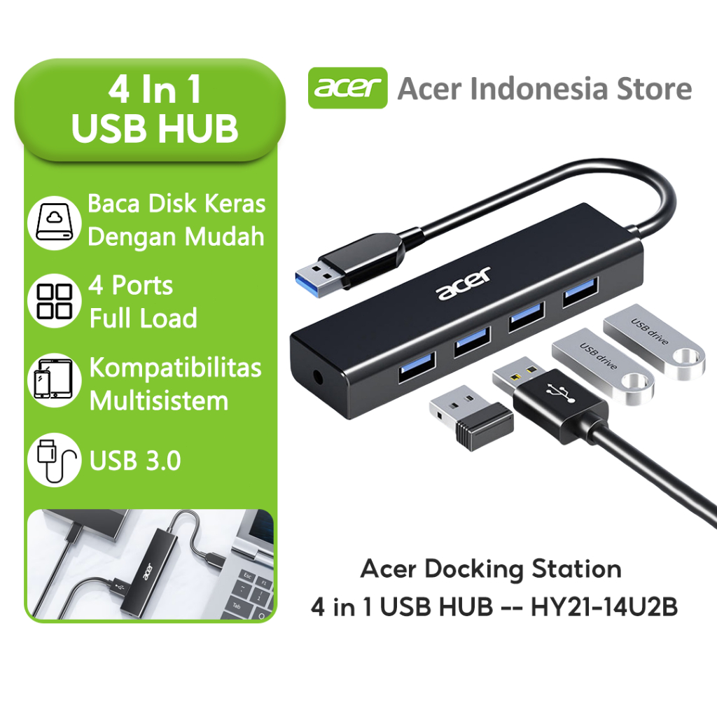 Acer USB Docking Station 4 in 1 USB HUB ความเร็วสูงเหมาะสําหรับ PC, เดสก์ท็อปและคอมพิวเตอร์โน้ตบุ๊ก