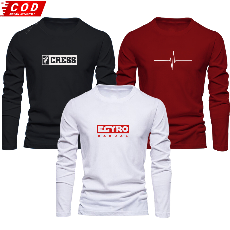 ซื้อ ONE GET 3 ชิ้น PREMIUM QUALITY LONG-SLEEVED เสื้อยืดผู้ชาย | เสื้อยืด CRESS BLOCK MOTIF | EGYPT