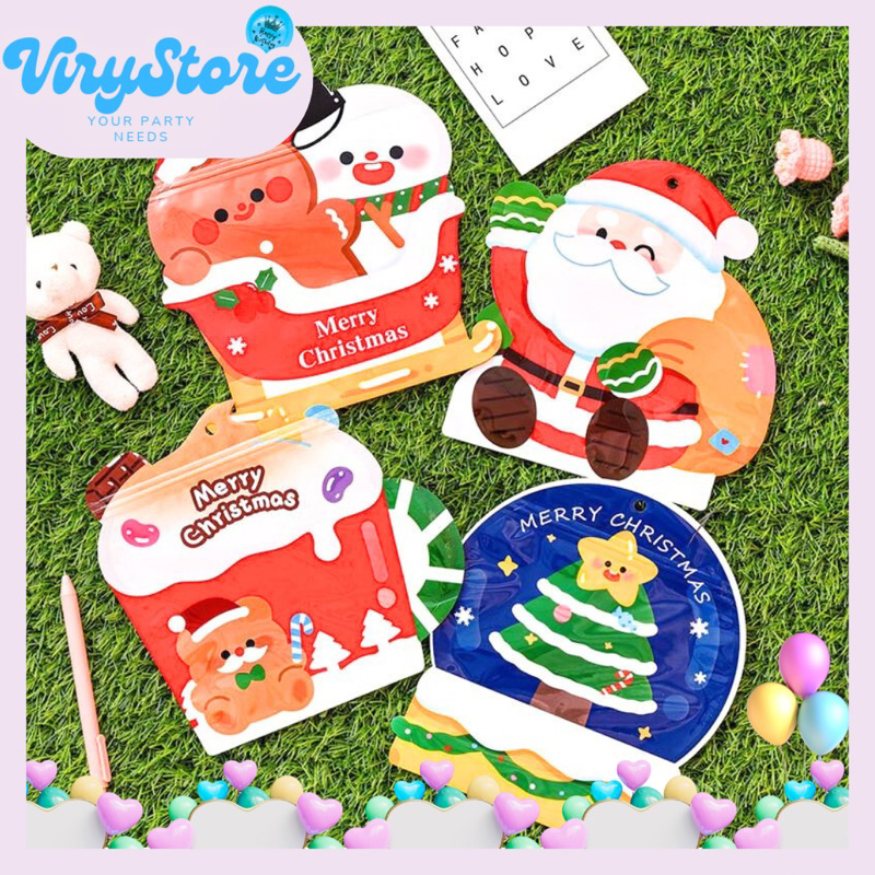 [ViryStore] ขนาดใหญ่ 3D คริสต์มาสซิปพลาสติก Santa Ziplock กระเป๋าคริสต์มาส
