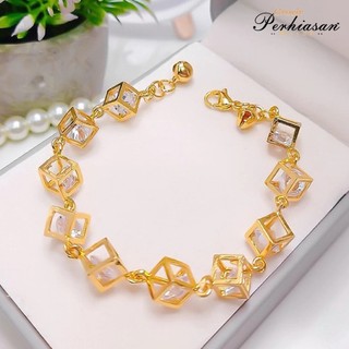 Gelang Rantai Titanium Wanita Motif Kotak Kotak Imitasi Dan Perak