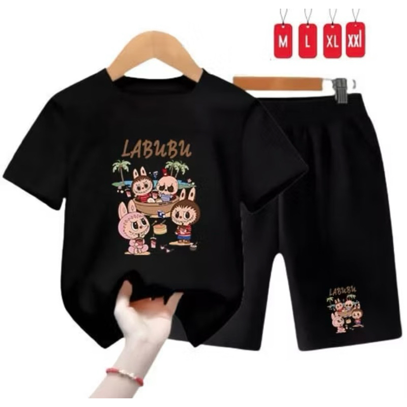 Labubu Exiting ชุดเด็ก 2-10 ปี / ชุดเสื้อยืดเด็ก / กางเกงขาสั้นเด็ก เสื้อผ้า