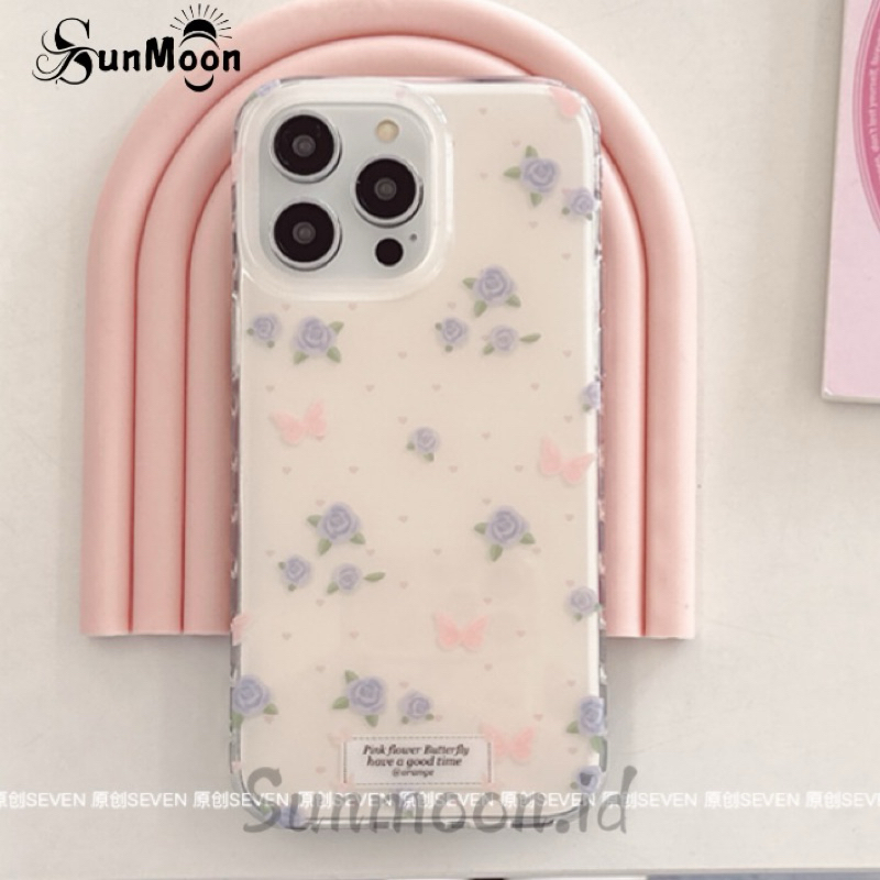 เคส BUTTERFLY ROSE BLOSSOM FLOWER สไตล์เกาหลีสําหรับ IPHONE 11 12 13 14 15 + PLUS PRO MAX