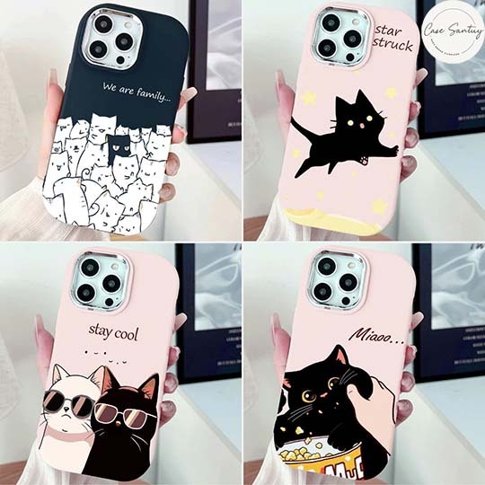 Softcase Aesthetic Black Catอินเทรนด์สําหรับOPPO A3S A5 A9 A7 A3 A3X A5i A60 AX7 A5S AX5S A8 A31 A15