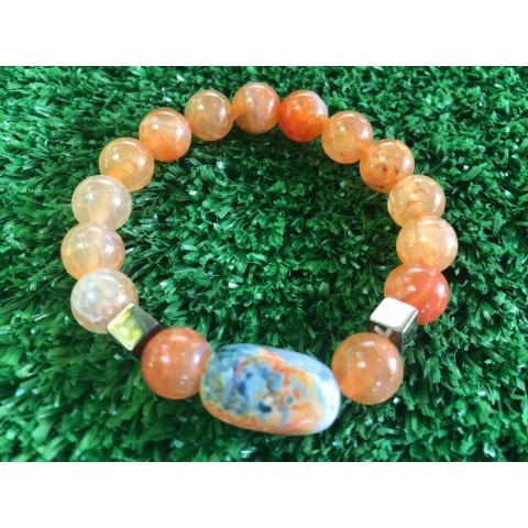 BRACELET 0028 ORANGE STONE MIX 10MM / STONE BRACELETS / Womens BRACELET
