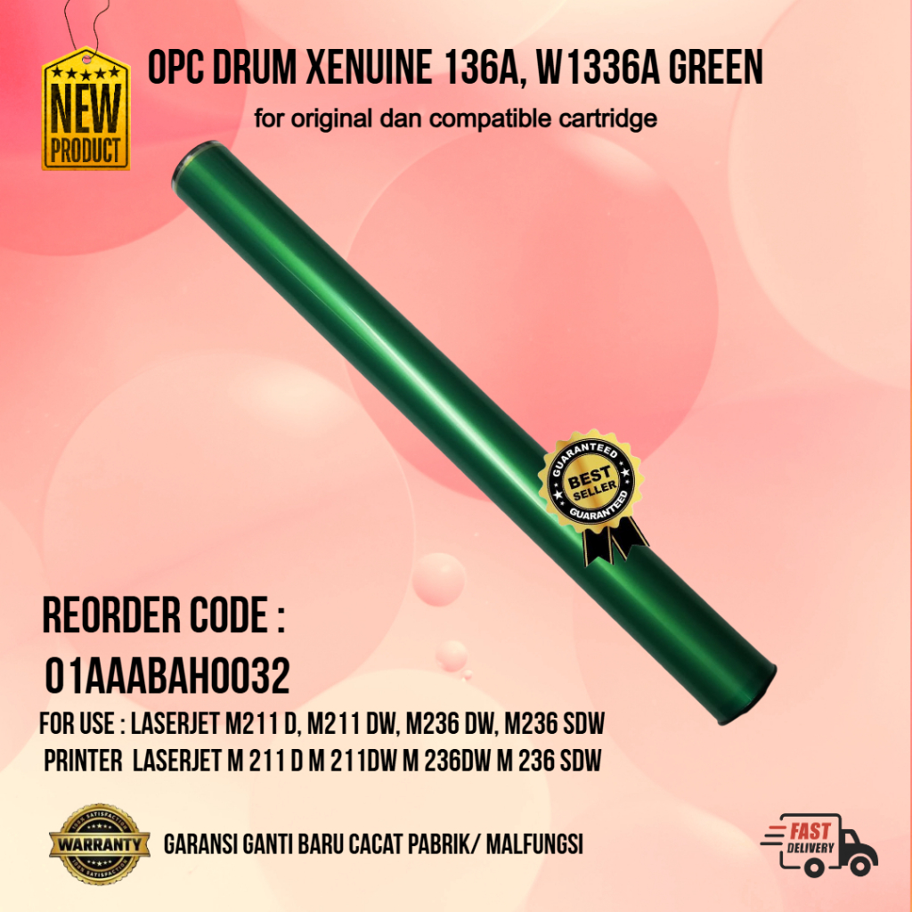 OPC DRUM XENUINE 136A W1336A สําหรับ LASERJET M211D M211DW M236DW M236SDW สีเขียว