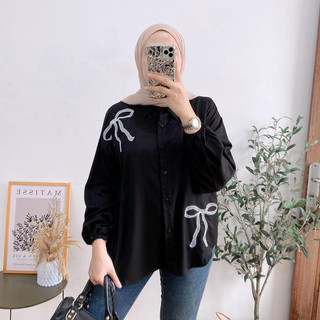 Lena Blouse | Kemeja Wanita Bordir Ribbon Shirt Rayon Twill Premium