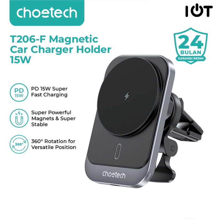 Choetech Magnetic Car Charger Holder 15W - T206-F