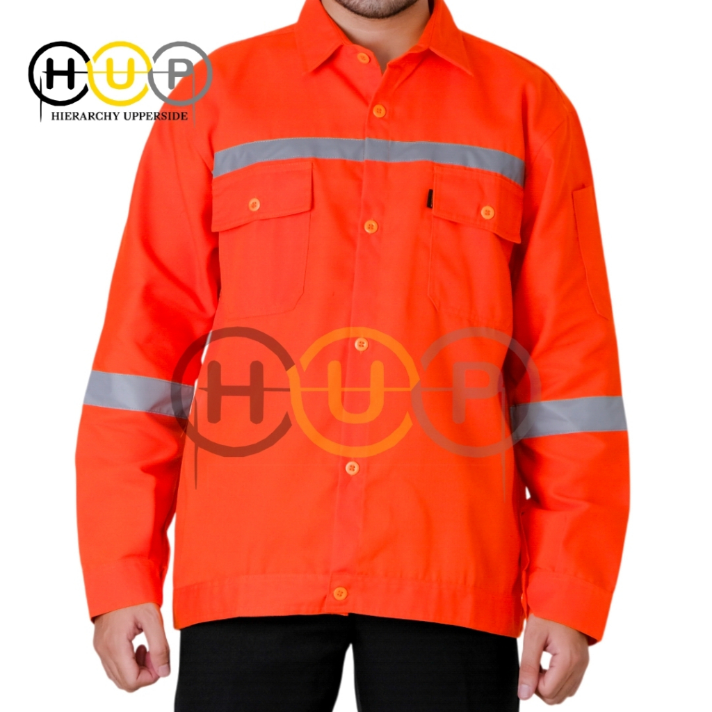 KEMEJA PLAIN ORANGE LONG-SLEEVED SAFETY SHIRT WORK SHIRT FIELD SHIRT