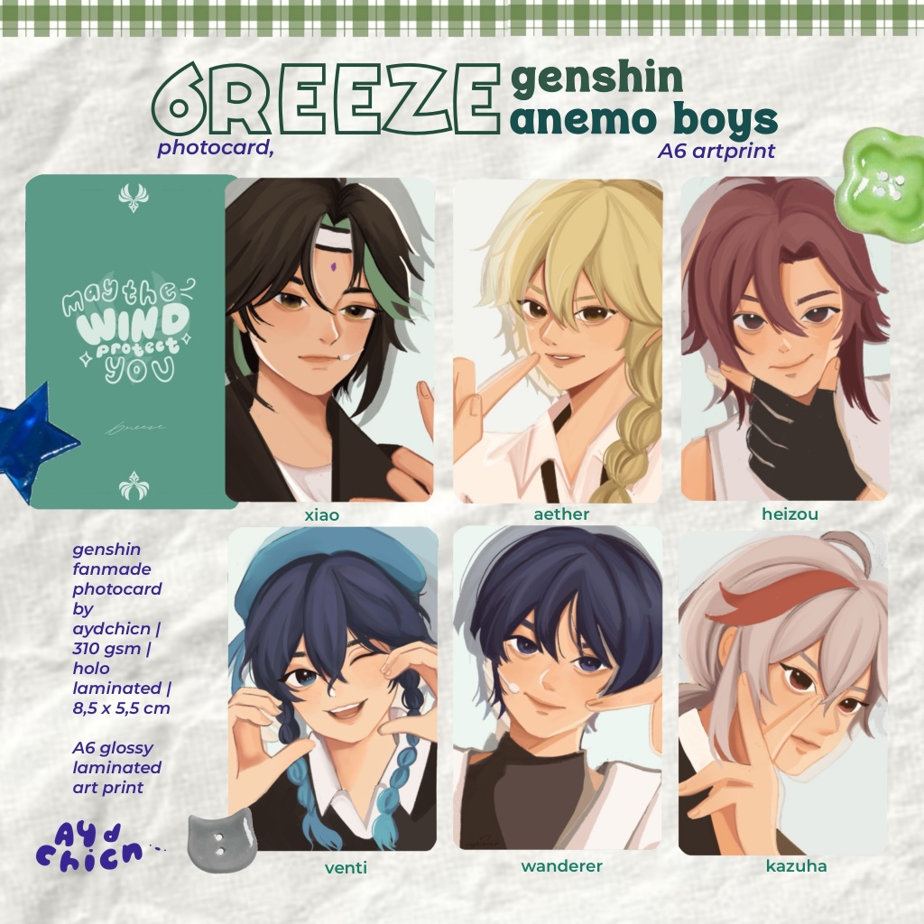 Genshin Impact Xiao Venti Wanderer Kazuha Heizou Aether Photocard Fanmerch โดย aydchicn