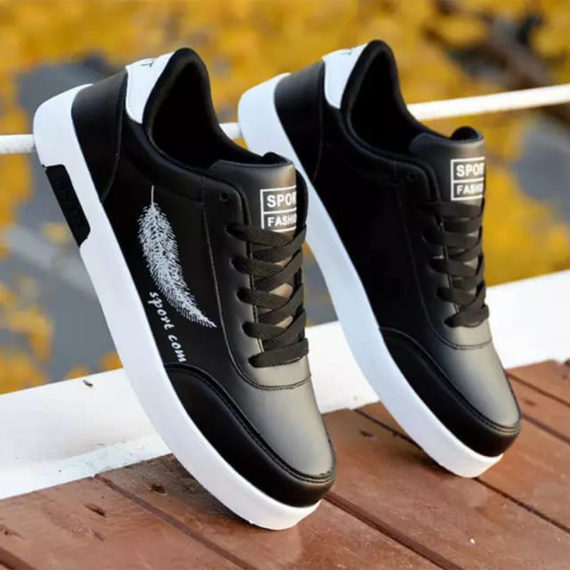 พุธ รองเท้าผ้าใบลายขน ไซส์ 35-43 สีดํา/ขาว