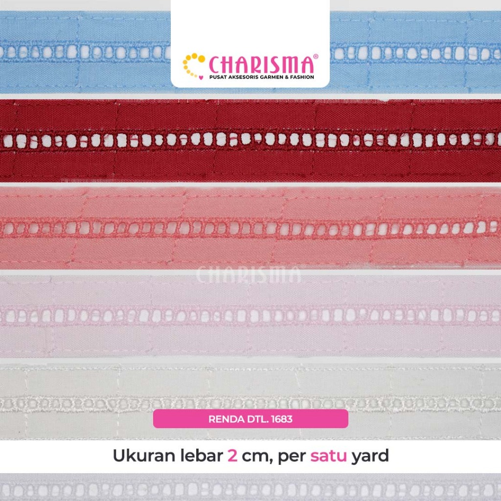 KATUN Charisma Cotton เย็บปักถักร้อยลูกไม้ DTL 1683 - ลูกไม้ปักผ้าฝ้าย / กว้าง 2 ซม. / ราคาต่อหลา (9