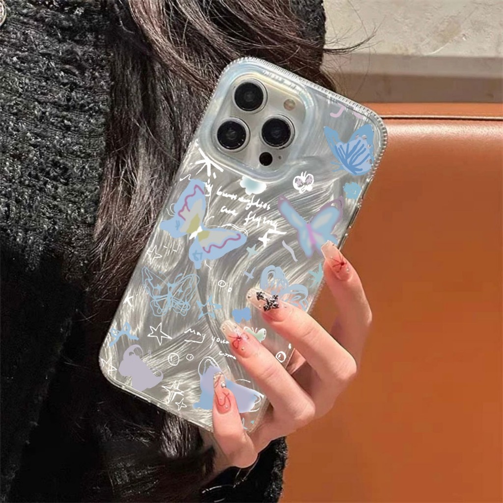 YX198 ใหม่กรณี Clarity Blue Butterlfy Hardcase ปลอก Hp สําหรับ Iphone 7G 8G 7 + 8 + X XS XR 11 12 13