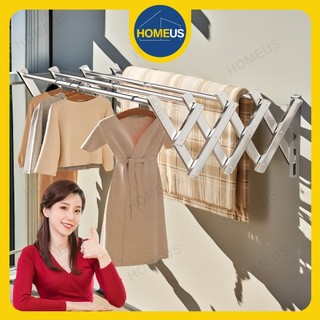 Homeus Jemuran Baju Dinding Stainless Steel  Pakaian 3/4/5 Tiang Single Jemuran Lipat Stainless Steel Rak Jemuran 100-200cm