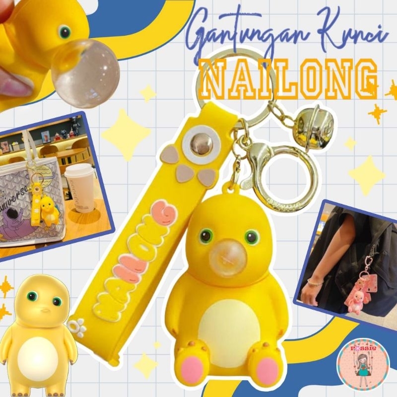 GANTUNGAN สีเหลือง Dino Bubble พวงกุญแจ Nailong Bubble พวงกุญแจ Nailong Milk Dragon/Ganci Nailong Mi