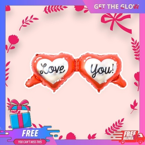 MERAH Gifthome ฟอยล์บอลลูน Love You แว่นกันแดดแว่นตารูปหัวใจสีแดง