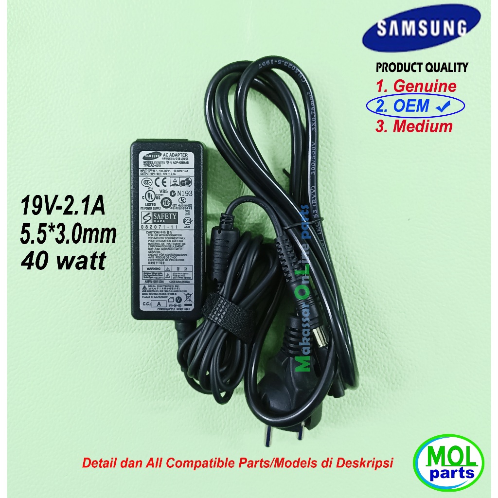 Samsung N210 N220 N510 19V 2.1A 5.5 x 3.0 OEM อะแดปเตอร์ชาร์จ