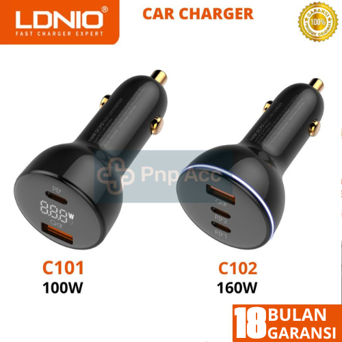 LDNIO Car Charger C101 C102 จอแสดงผล LED 100W 160W USB QC 3.0 Fast Charging