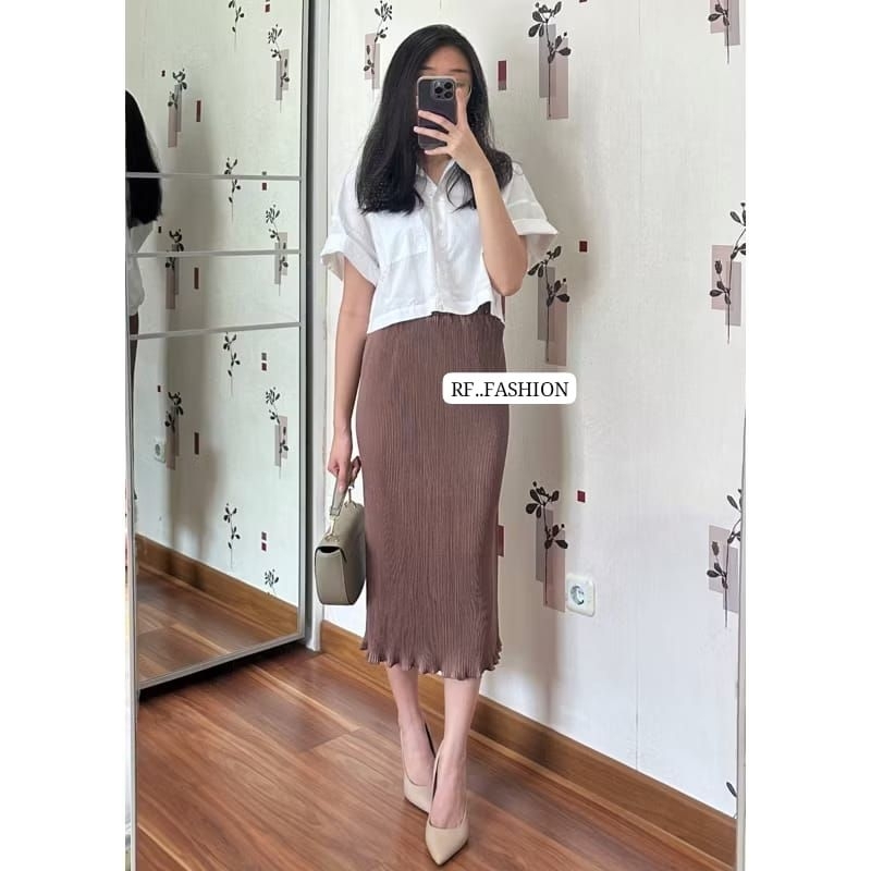 WAVE MIDI PLEATED SKIRT / กระโปรงหยัก Midi PLEATED Premium Span WAVE Lidi
