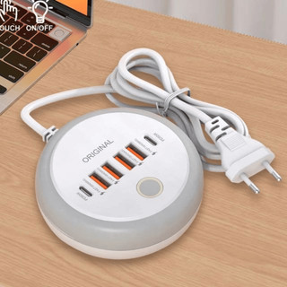 Adaptor 50W Charger 2 Type-C + 4 USB Ports Kabel Original 1 Meter LED Display Touch Control Travel