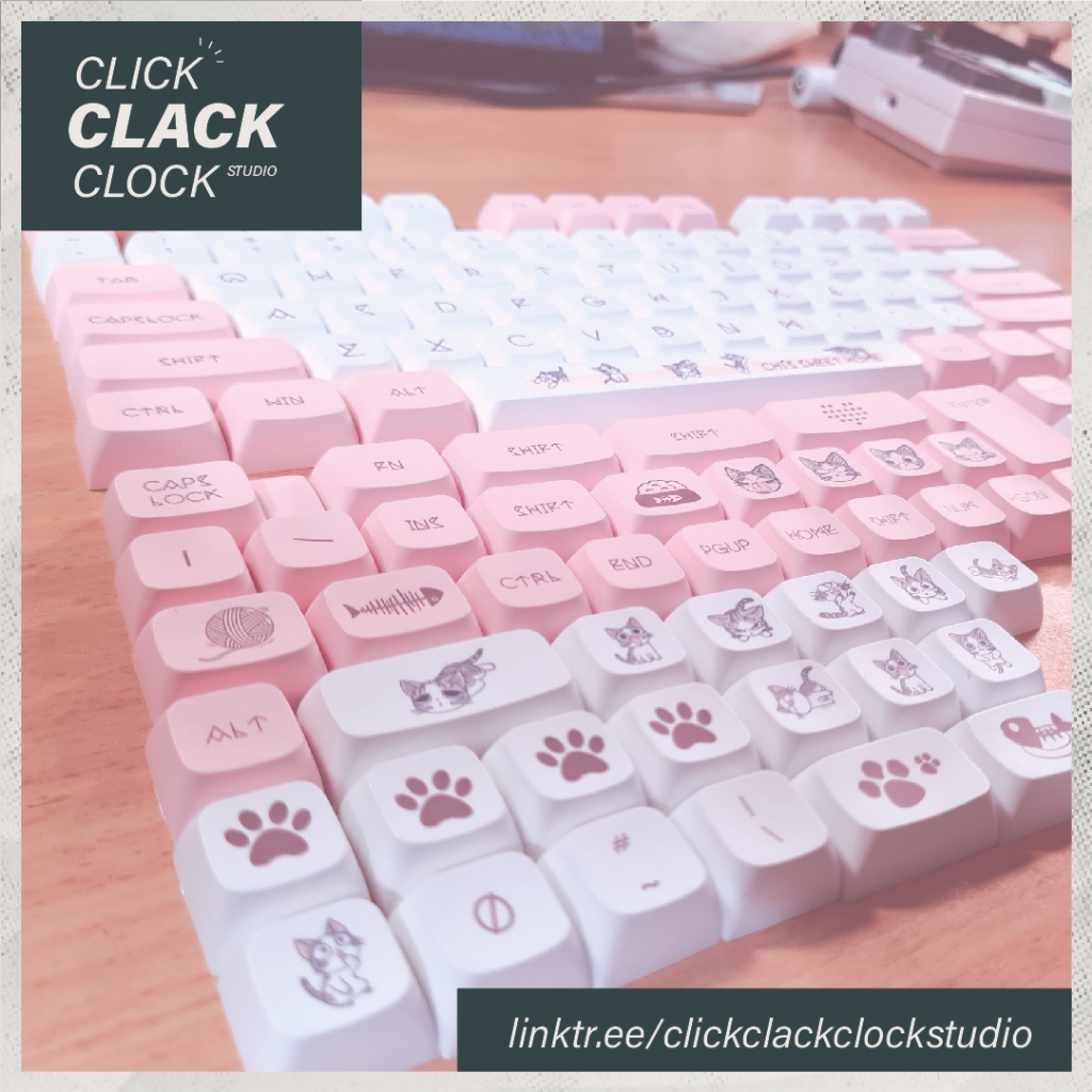 CLICKCLACCKLOCK XDA KEYCAPS - Cheese Cat XDA Cute Keycaps - PBT สําหรับปุ่มกดแบบกลไก 140 คีย์สีชมพู