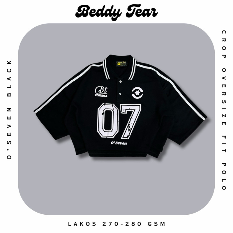 BEDYTEAR V5 07 0fourSeven Black - Crop Oversize fit เสื้อโปโล Jersey y2k, Polo crop Oversize fit เสื