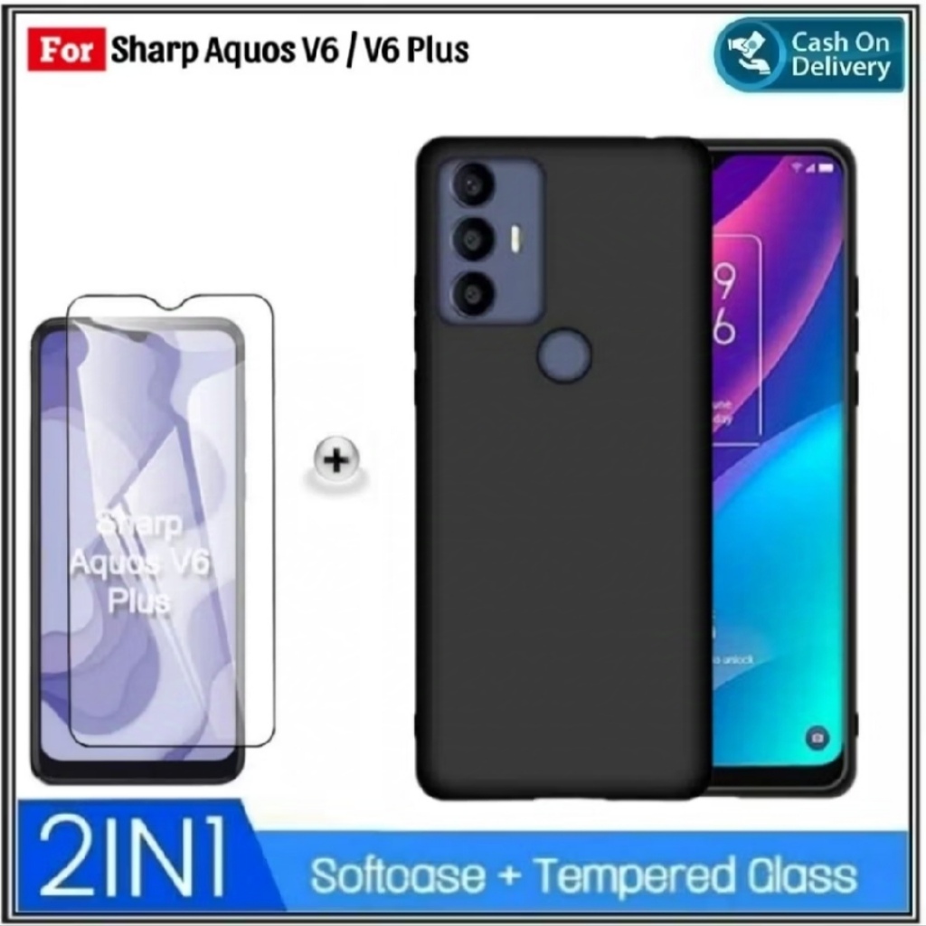 Riyanali_Shop PACKAGE 2IN1 Case Sharp Aquos V6 / V6 Plus / V6 5G / V7 Plus Soft Case Black Matte Pre