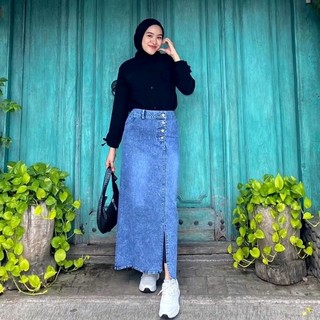 Rok Rebecca  Belah samping kancing Empat Korean style