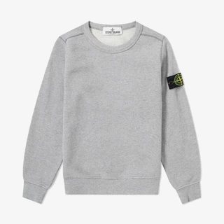 STONE ISLAND เสื้อสเวตเตอร์ลําลองอินเทรนด์ผ้าฟลีซผ้าฝ้ายพรีเมี่ยม / เสื้อยืดแขนยาวพื้นฐานพร้อมสัญลักษณ์หินเกาะคุณภาพสูง / คอกลมสีเทา