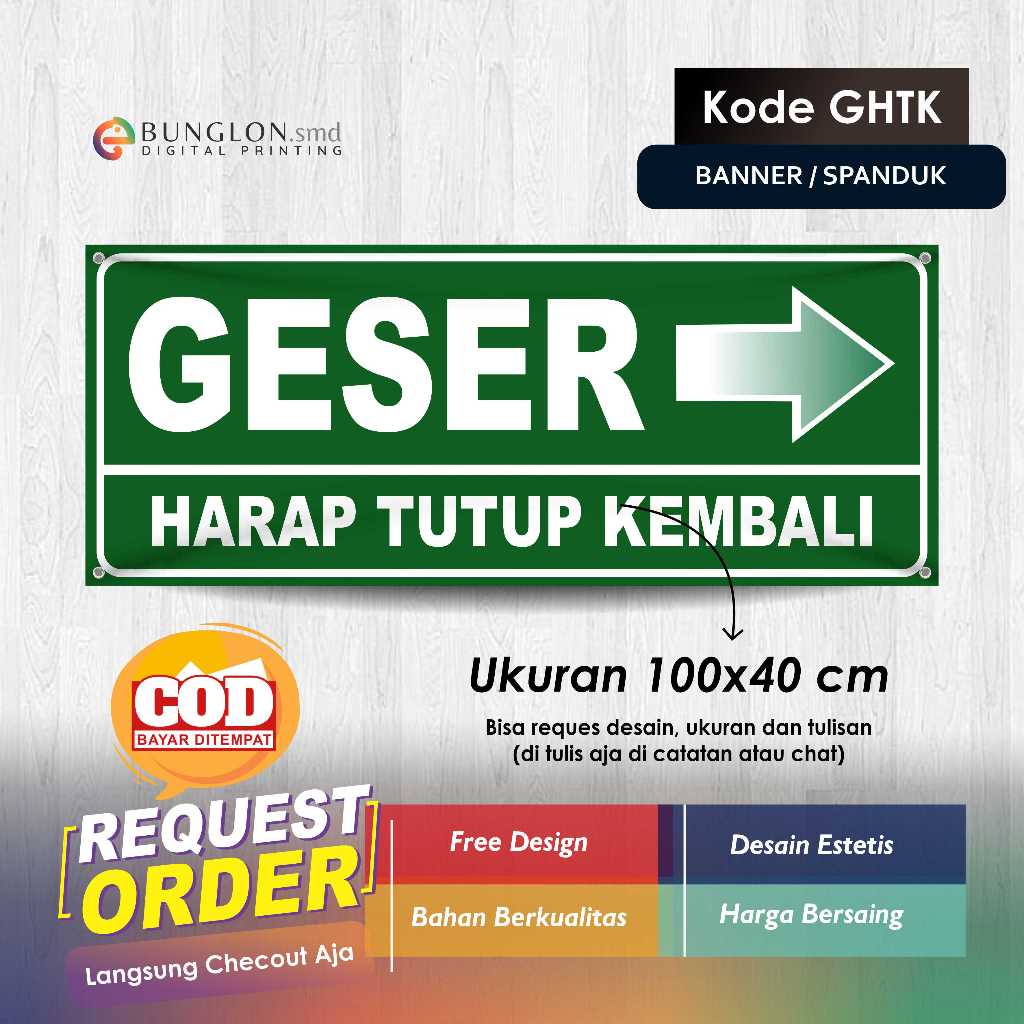 HIJAU BANNER SLIDING PLEASE CLOSE BACK CODE GHTK สีเขียว