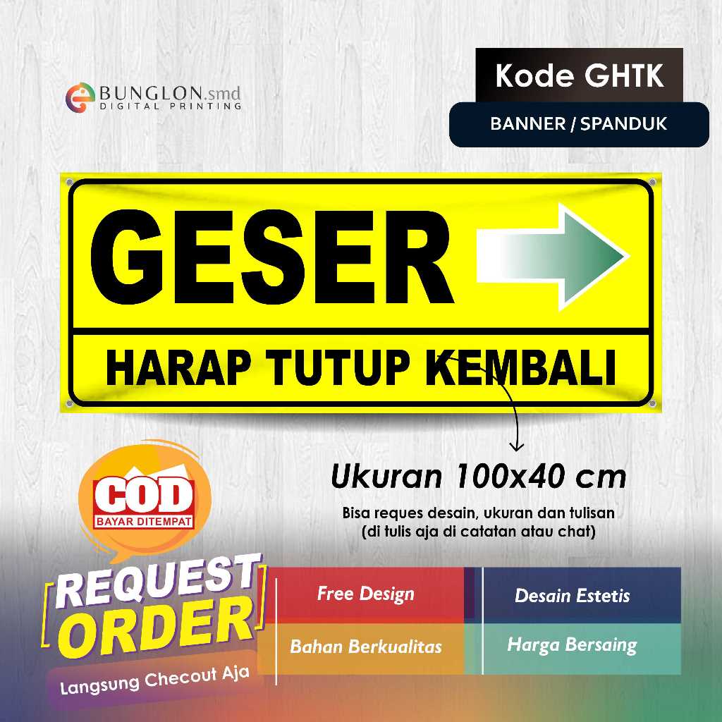 BANNER SLIDING PLEASE CLOSE BACK CODE GHTK สีเหลือง