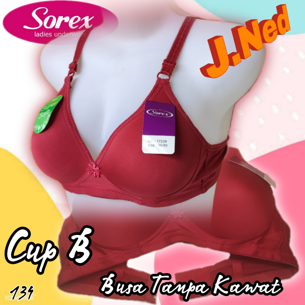 J134 Sorex Super Soft Bra สําหรับผู้ใหญ่และวัยรุ่นผู้หญิง, Underwire-Free Foam Bra Cup B Size 34 36 