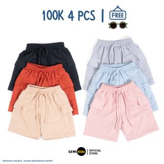 100K 4 Pcs | Celana Cargo Pendek Anak + Free Kacamata Bahan Baby Terry Unisex Laki-laki Perempuan Cowok Cewek- OTAWA