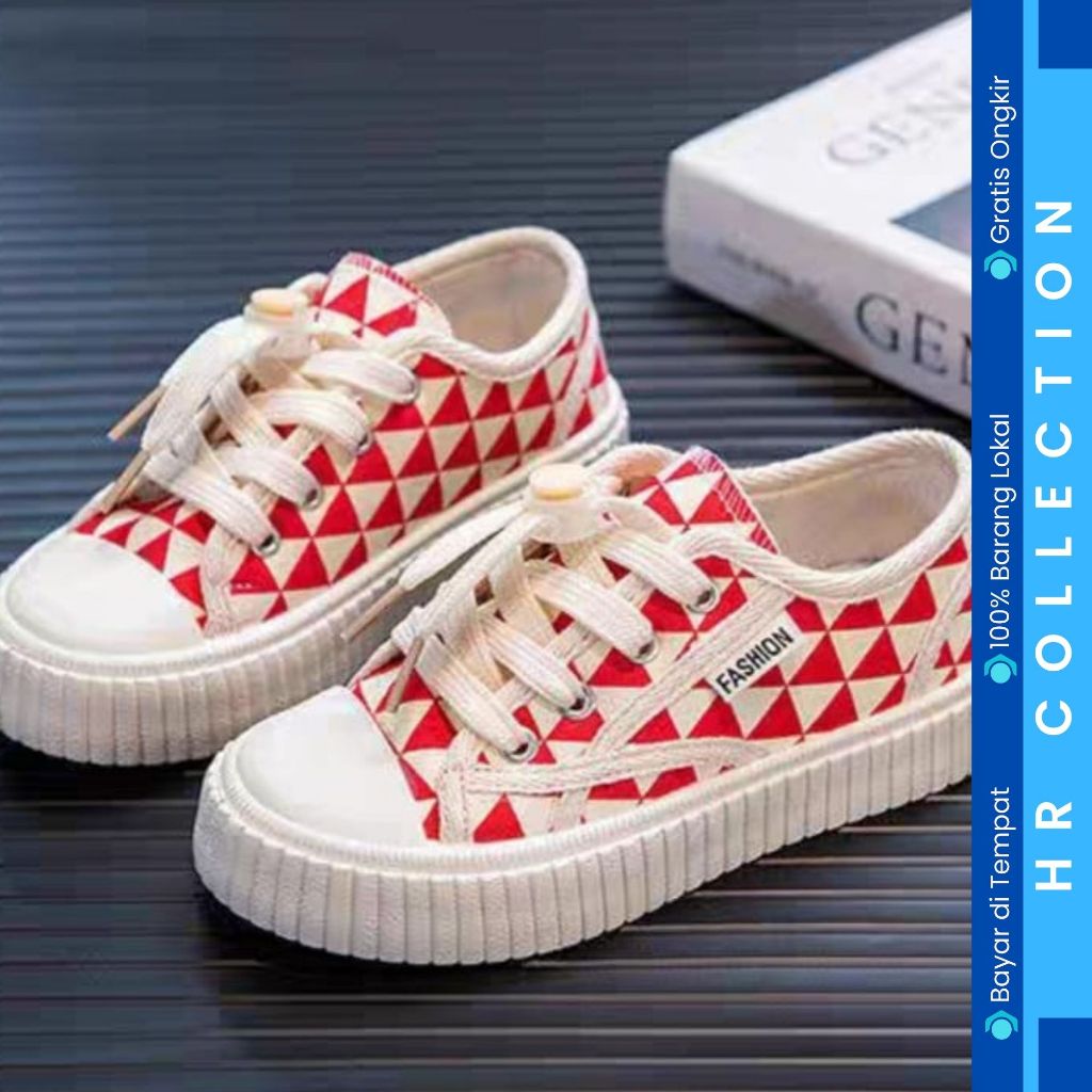 HR KIDS - รองเท้าผ้าใบ GIRLS/BOYS พร้อม GEOMETRIC MOTIF VELCRO AS 186