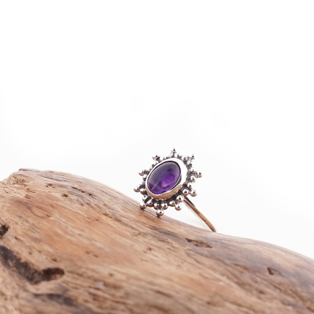 แหวนผู้หญิงแท้ 925 Natural Amethyst Cabochon Amethyst Kembang Jawan