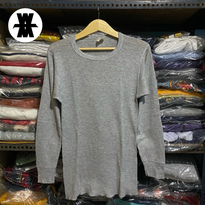 Vintage JE Morgan Long Johns Waffle Knit L/S T สีเทา Size L 73x42 Made in USA