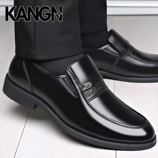 KANGN Sepatu Pantofel Oxford Pria Kulit Hitam Polos Model Slop Kantor Kerja