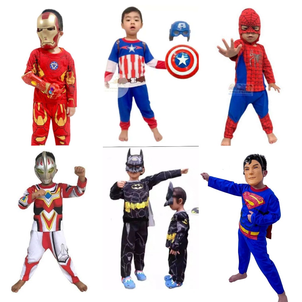 จัดส่งฟรี SPIDERMAN CAPTAIN AMERICA BATMAN IRON MAN ULTRAMEN CHILDRENS COSTUME ฟรีหน้ากาก / COSTUME