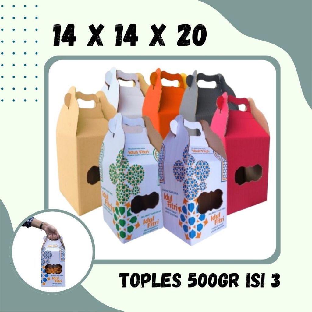 กล่อง 14x14x20 Tote (500gr JAR BOX บรรจุ 3) Gable Box กระดาษแข็งขนมอบ / Eid Al-Fitr / กระเช้า / Eid 