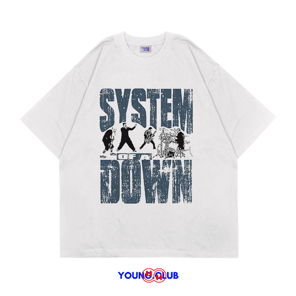 หนุ่ม.CLUB | SYSTEM OF A DOWN BLUE T-SHIRT | เสื้อยืด OVERSIZE สีขาวสไตล์ Y2K VINTAGE BOOTLEG GRUNGE