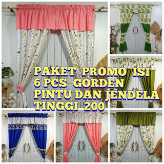 Paket Promo 6 pcs Gorden pintu dan Jendela Panjang Aesthetic ukur 80cm x 200cm