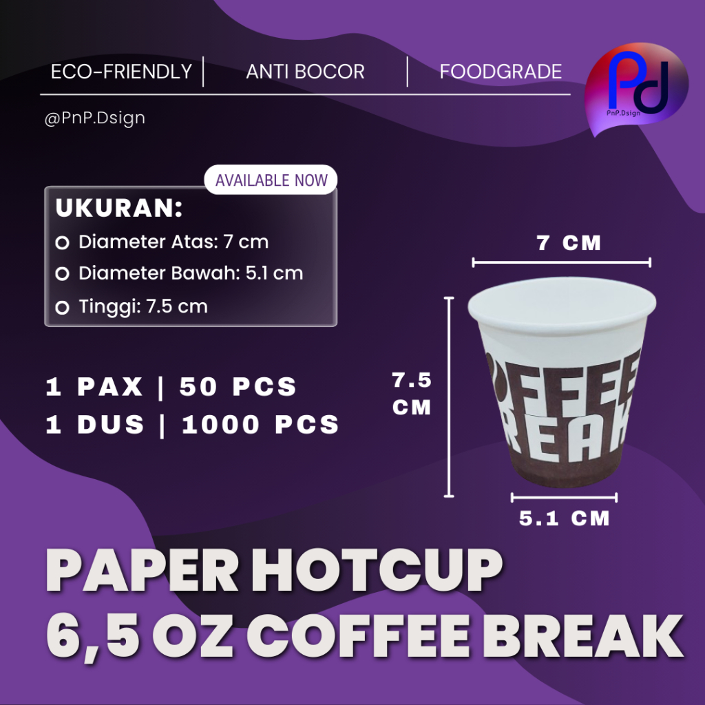 Paper Hot Cup 6.5 oz 180 ml Coffee Break Paper Cup บรรจุ 50 ชิ้น