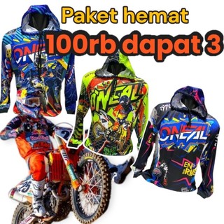 Paket 3 Pcs Kaos trail/motorcross dewasa L-XXL Lembut adem nyaman pria kaos kupluk kaos basahan kerja