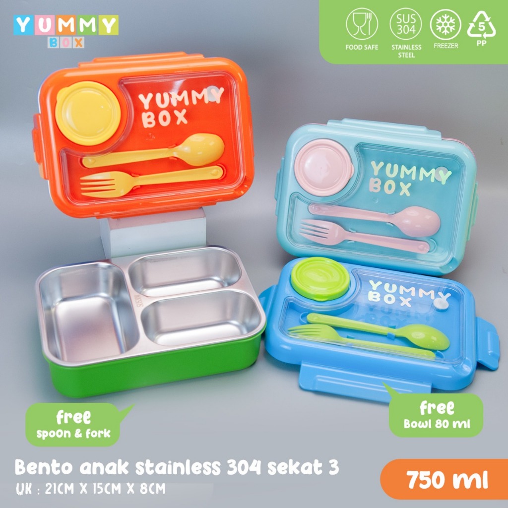 YUMMY BOX Childrens Bento สแตนเลส 304 ปริมาณ 3 ส่วน 750ml YM2555