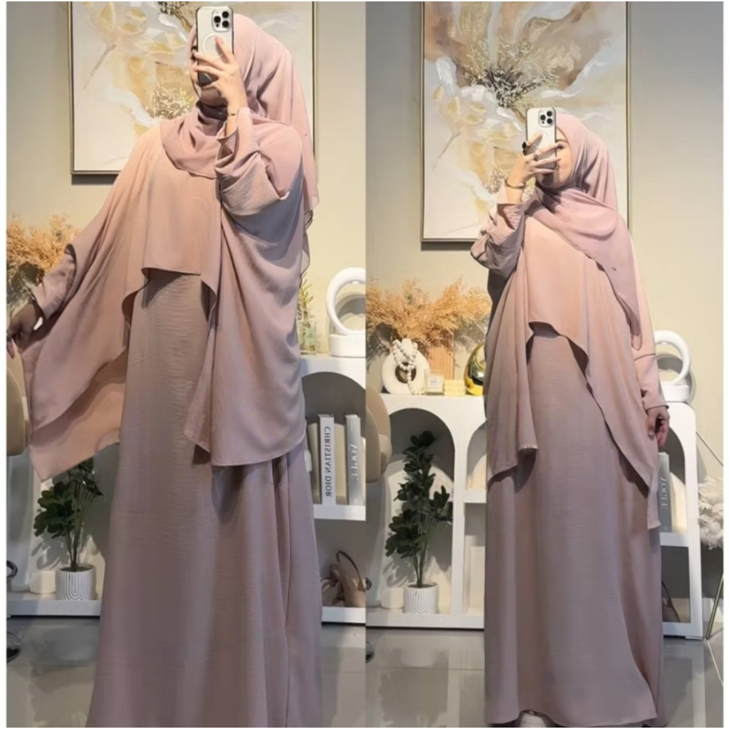 DanayRa - Hijama Dress, Gamis ผู้ใหญ่มุสลิมสุดหรู, 2 in 1 เสื้อและเดรส, วัสดุ Crinkle Airflow - Eleg
