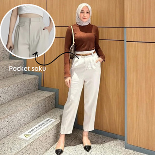 Ara Basic Pants Highwaist Celana Baggy Angkle Pants Celana Kantor Loose Pants
