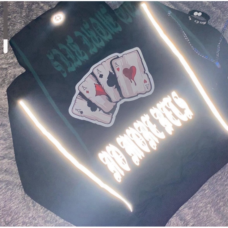 Limited "No More Bets" เสื้อกันหนาวมีฮู้ดสะท้อนแสง Nyala ระดับพรีเมียมแบบหนา